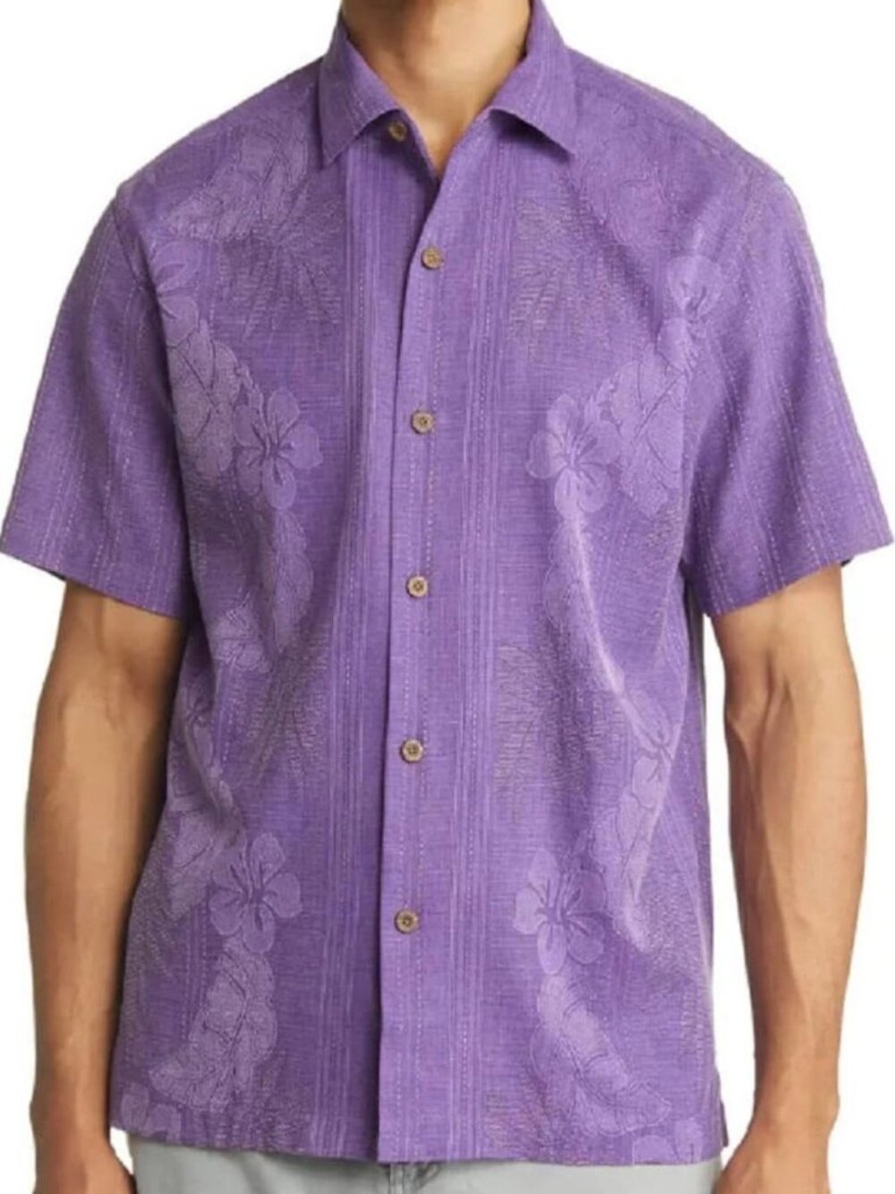 Tommy Bahama Silk Purple Hawaiian Shirt with Floral Print